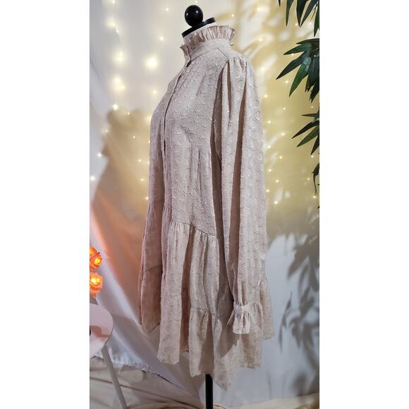 H&M NWT Tiered Ruffle Cream Victorian Cottage Prairie Midi Dress Womens Size 14 - Picture 5 of 11